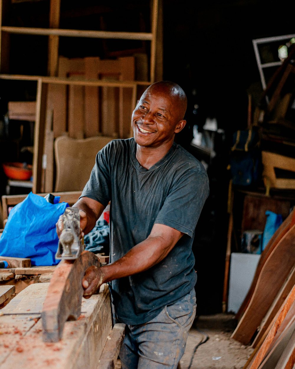 Service business owner at the end of the workday, relaxed, phone down